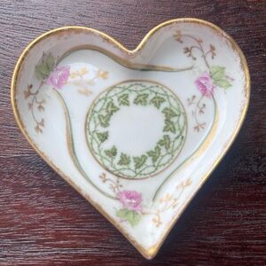 Limoges Heart-Shaped Dish with Gold and Pink Accents